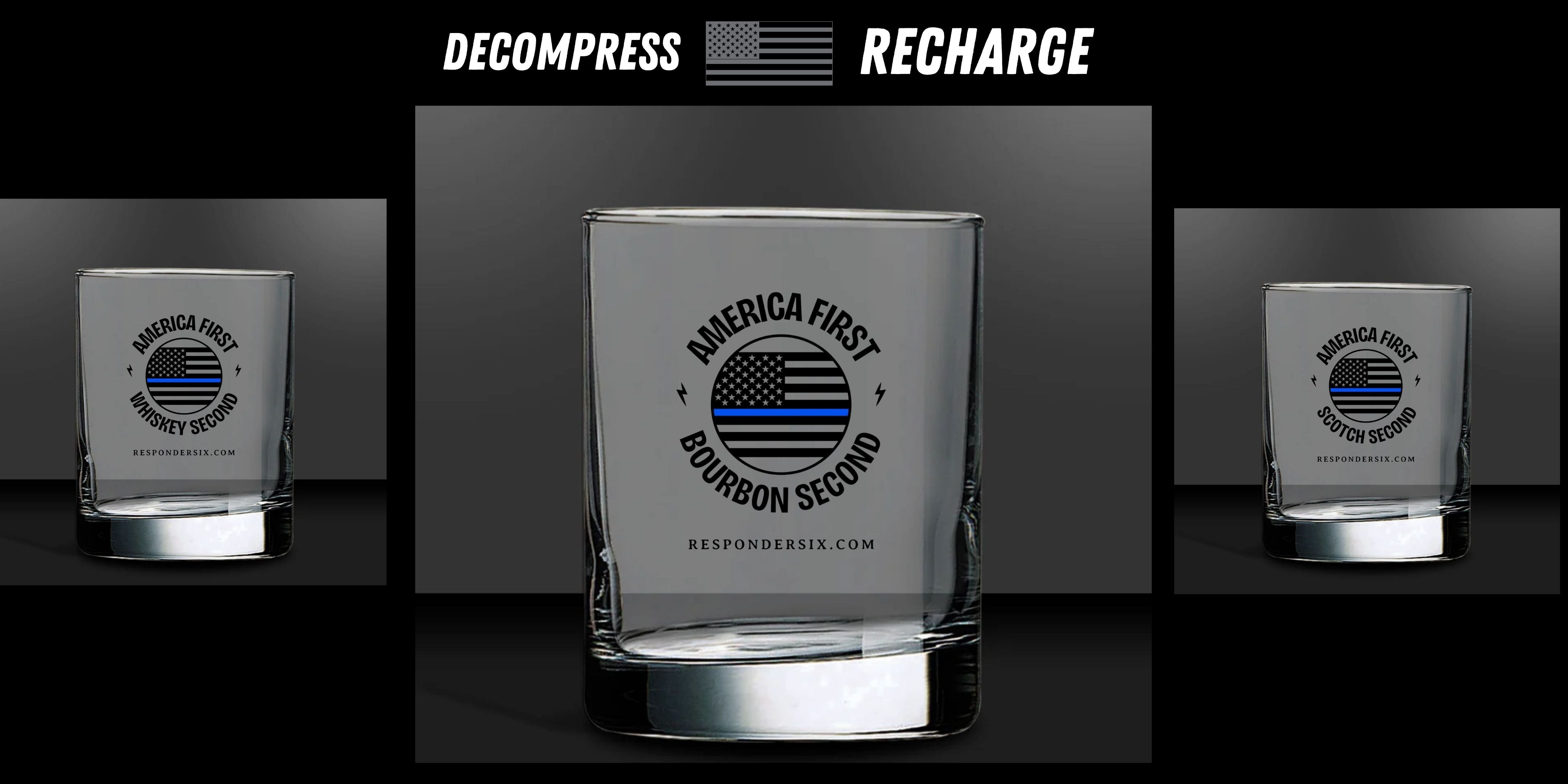 Bourbon Thin Blue Line Rocks Glass